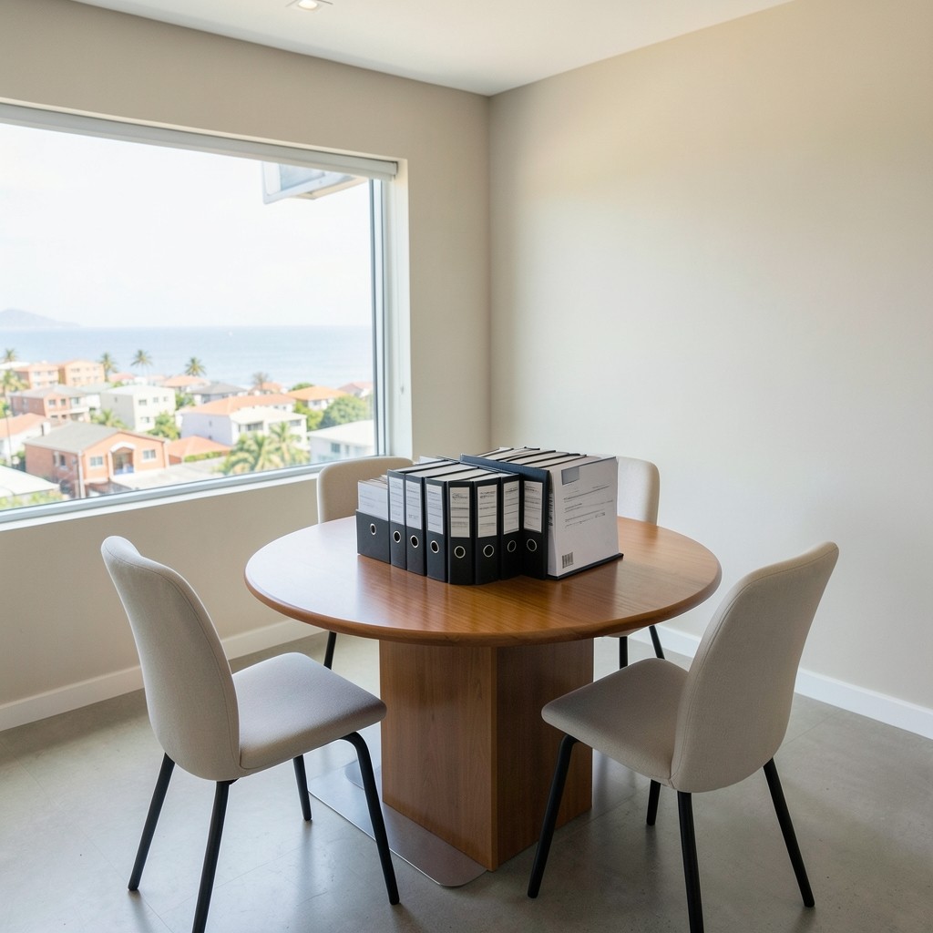 Mossel Bay advisory office with soft light over a meeting table and document binders