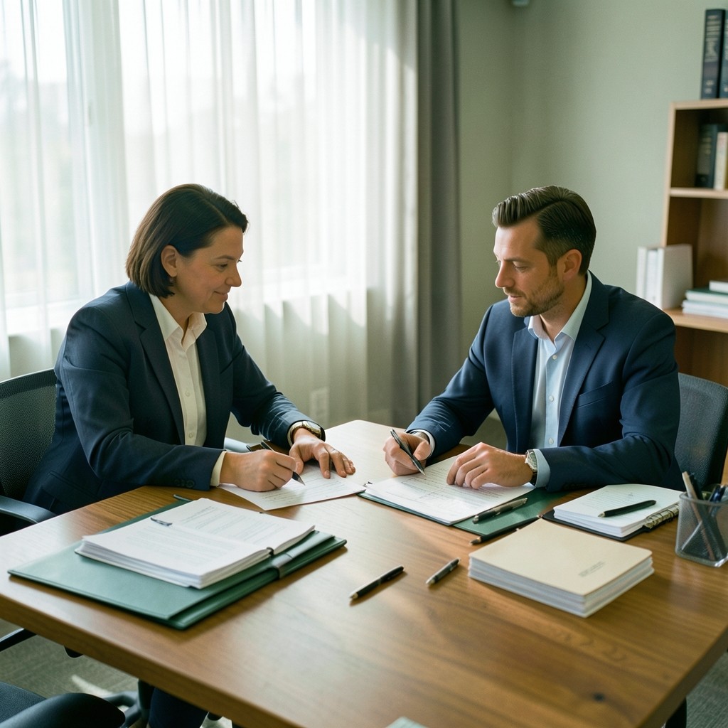 Advisor and practice manager reviewing a client-record inventory checklist together