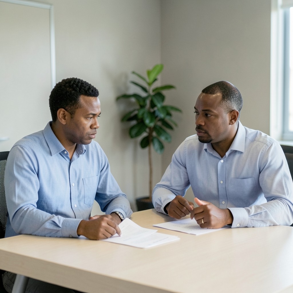 Advisor and client discussing a printed incident response checklist